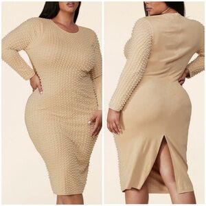 Pearl Embellished Long Sleeve Bodycon Dress by Latiste